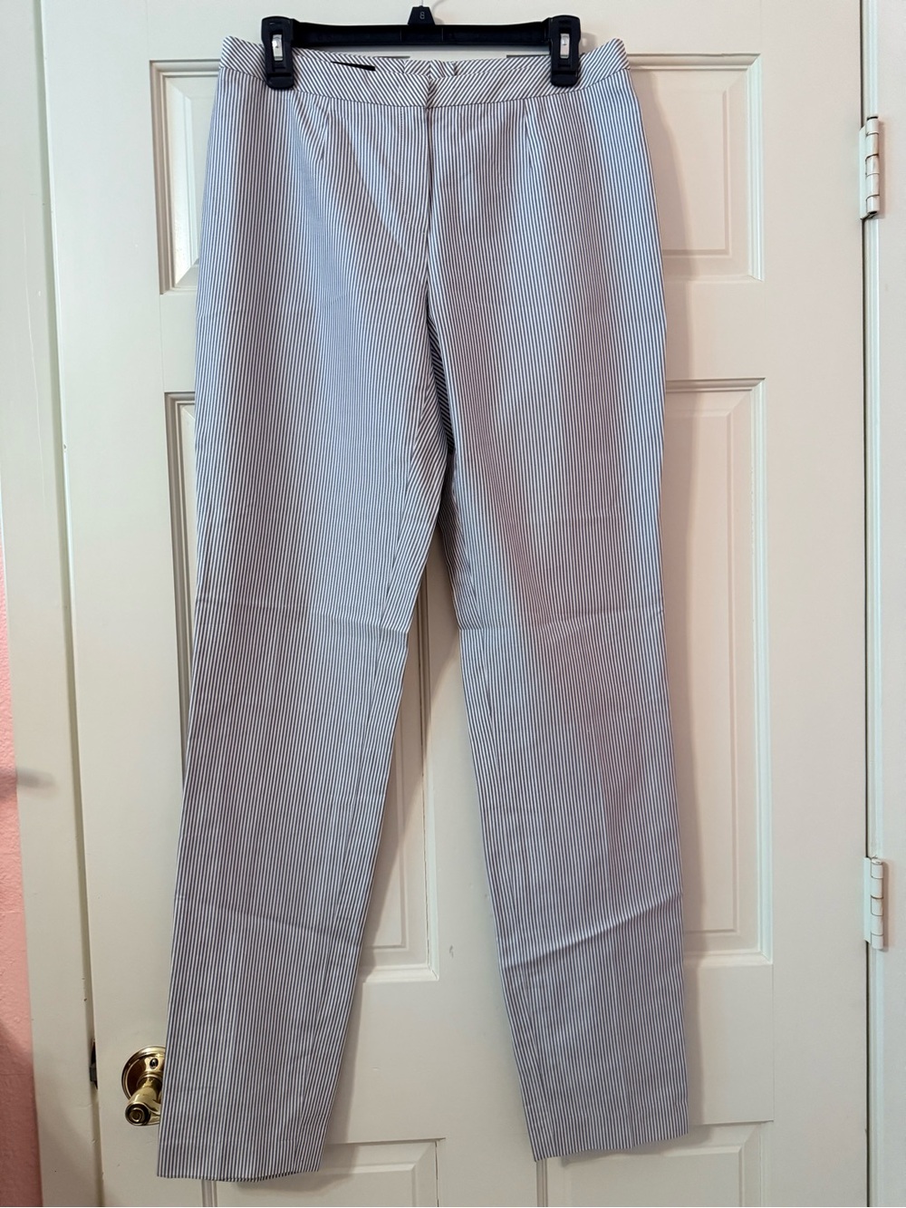 Escada Navy and White Pinstripe Dress Pants